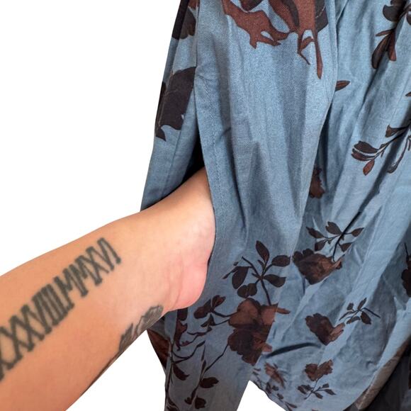 Free People Laters Baby Denim Blue Floral Midi Dress Storm Combo Size L Boho - Picture 8 of 9